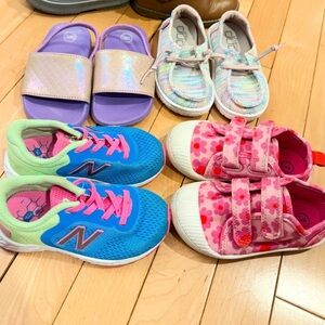 Bundleof 4: Sz 7 Little Girl Shoes- Sneakers, Mermaid Slides, Rainbow Hey Dudes